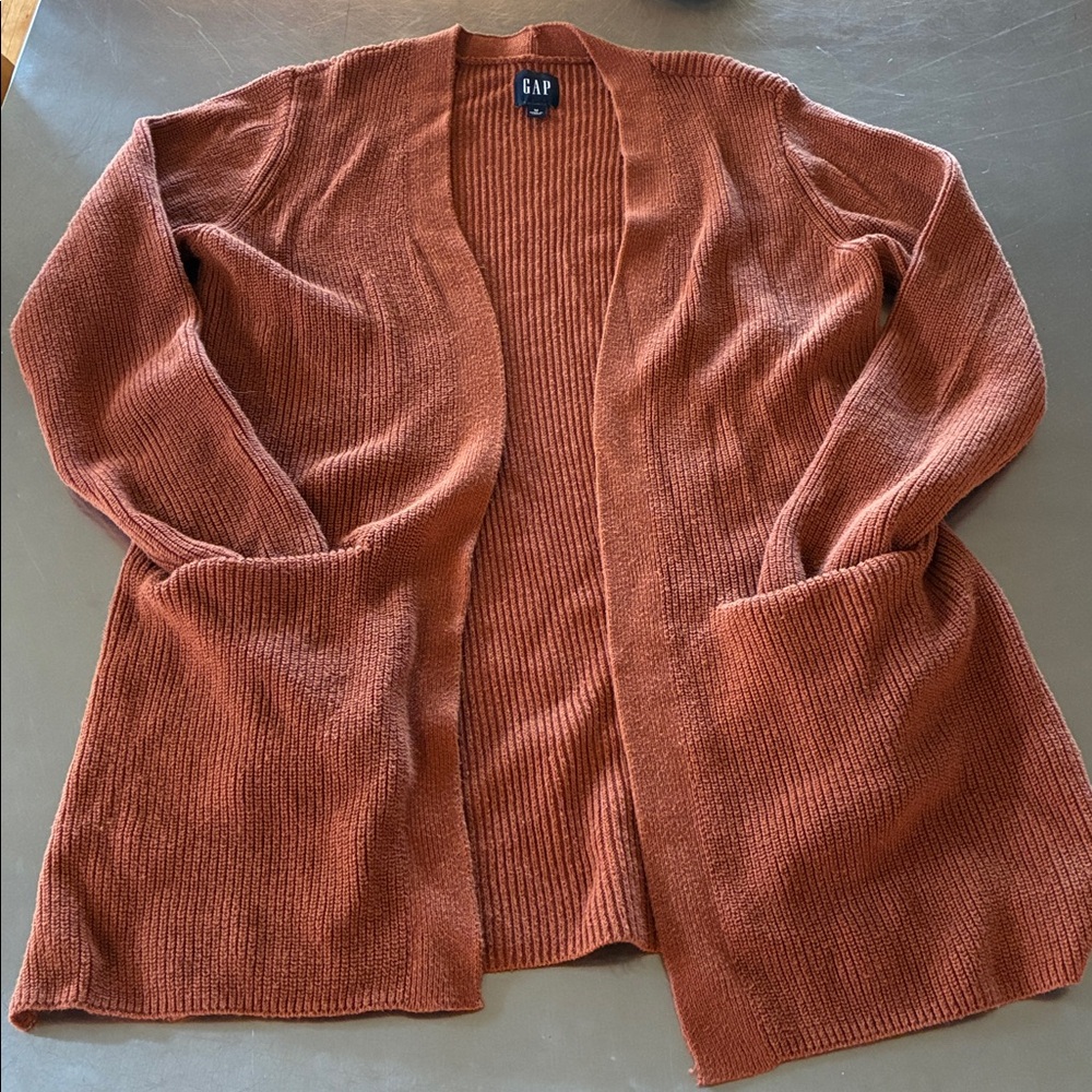 GAP Warm Brown Knit Sweater Gap Women's M Long Sleeve Waist Coat Classic Style - Picture 5 of 16